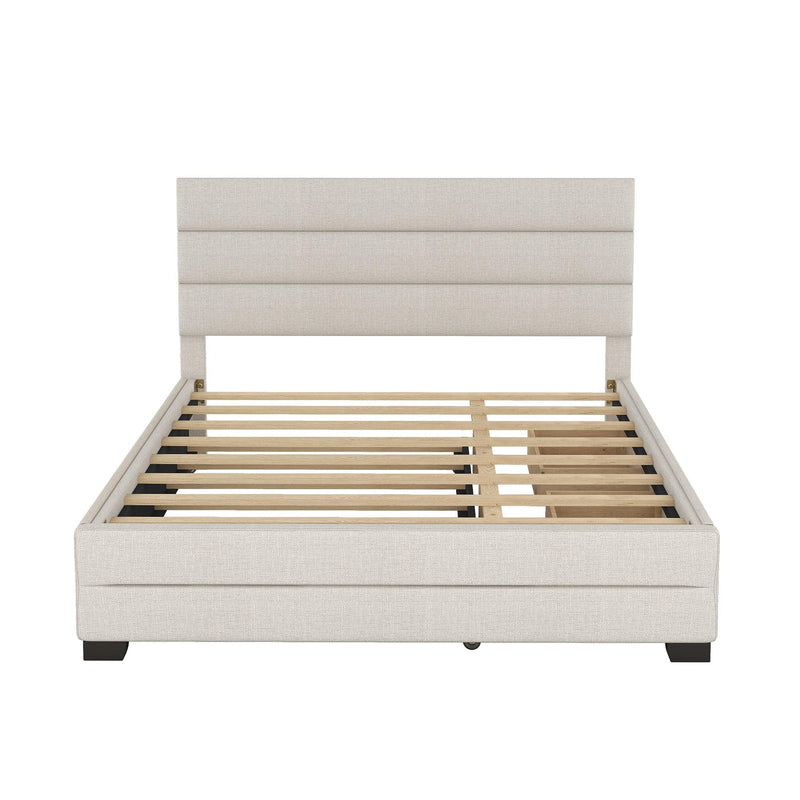 Queen Upholstered Platform Bed with Twin Size Trundle and Two Drawers, Beige - Urban Living Furniture (Los Angeles, CA)