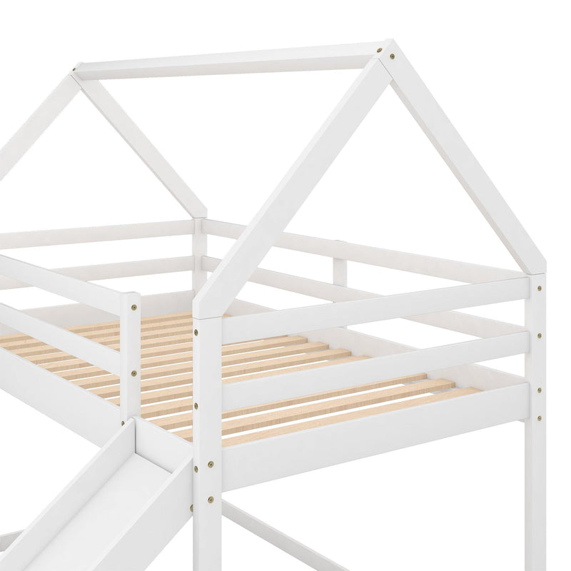 Twin Size Bunk House Bed with Slide and Ladder,White - Urban Living Furniture (Los Angeles, CA)