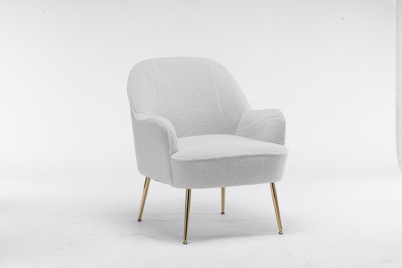 Modern Soft White Teddy fabric Ivory Ergonomics Accent Chair Living Room Chair Bedroom Chair Home Chair With Gold Legs And Adjustable Legs For Indoor Home - Urban Living Furniture (Los Angeles, CA)