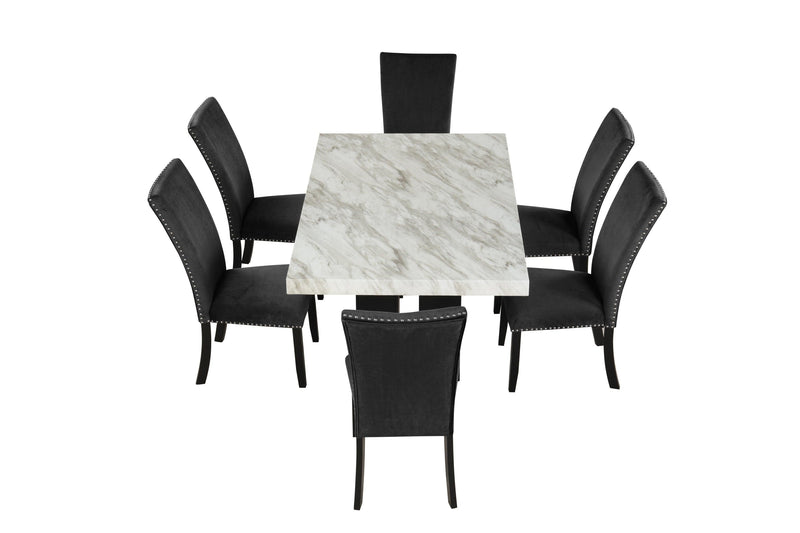 7-piece Dining Table Set with 1 Faux Marble Dining Rectangular Table and 6 Upholstered-Seat Chairs ,for Dining room and Living Room ,Black - Urban Living Furniture (Los Angeles, CA)