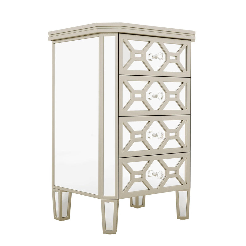 Elegant Mirrored 4-Drawer Chest with Golden LinesStorage Cabinet for Living Room, Hallway, Entryway