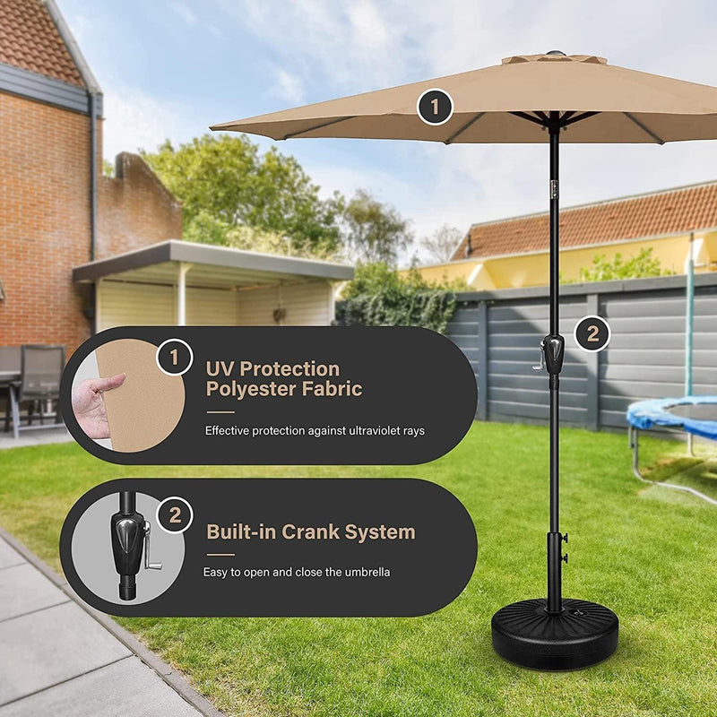 Simple Deluxe 9' Patio Umbrella Outdoor Table Market Yard Umbrella with Push Button Tilt/Crank, 8 Sturdy Ribs for Garden, Deck, Backyard, Pool, Tan - Urban Living Furniture (Los Angeles, CA)