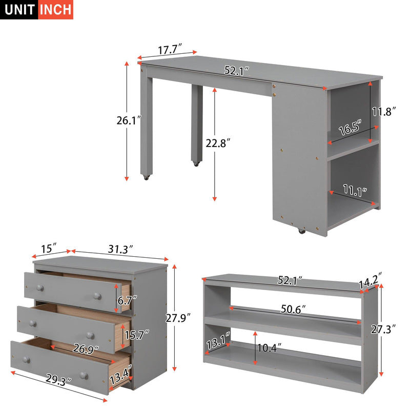 Low Study Full Loft Bed with Cabinet ,Shelves and Rolling Portable Desk ,Multiple Functions Bed- Gray - Urban Living Furniture (Los Angeles, CA)