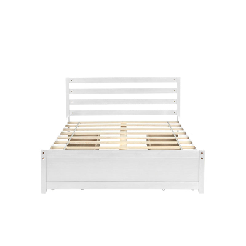 Full Size Wood Platform Bed Frame with Headboard and four drawers