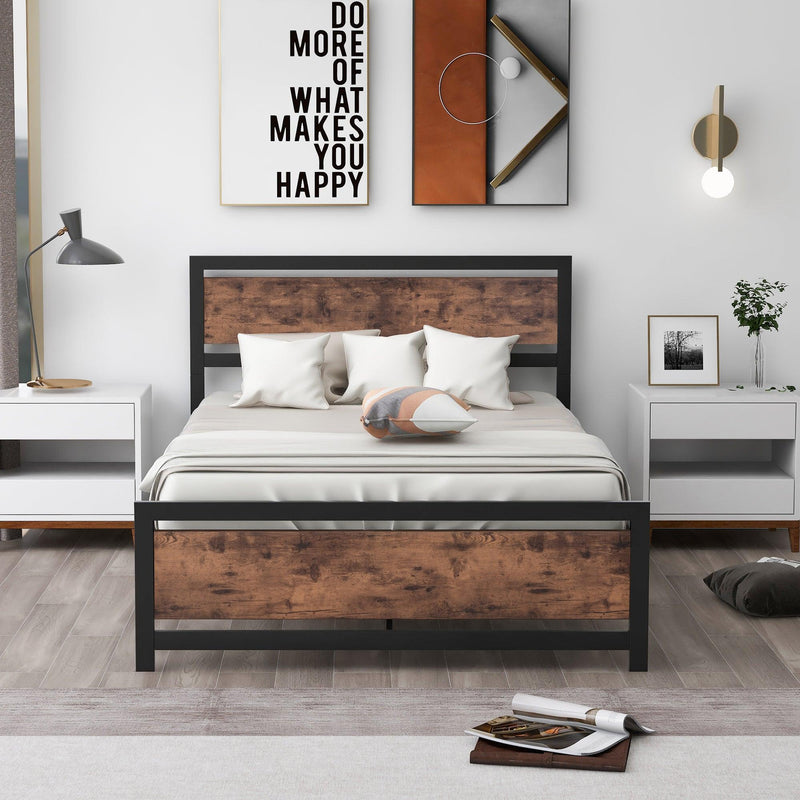 Metal and Wood Bed Frame with Headboard and Footboard ,Full Size Platform Bed ,No Box Spring Needed, Easy to Assemble(BLACK) - Urban Living Furniture (Los Angeles, CA)