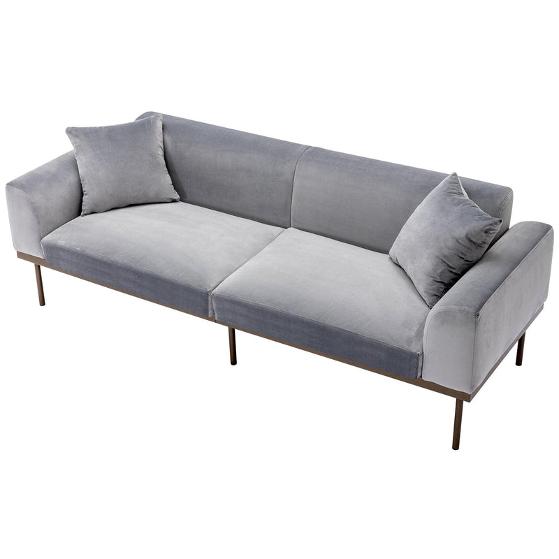 Modern Velvet Sofa with Metal Legs,Loveseat Sofa Couch with Two Pillows for Living Room and Bedroom,Grey - Urban Living Furniture (Los Angeles, CA)