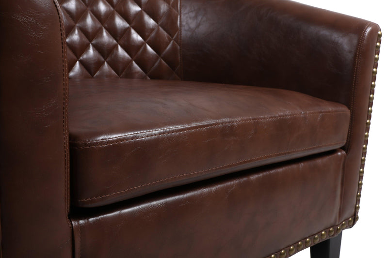 accent Barrel chair living room chair with nailheads and solid wood legs  Brown pu leather - Urban Living Furniture (Los Angeles, CA)