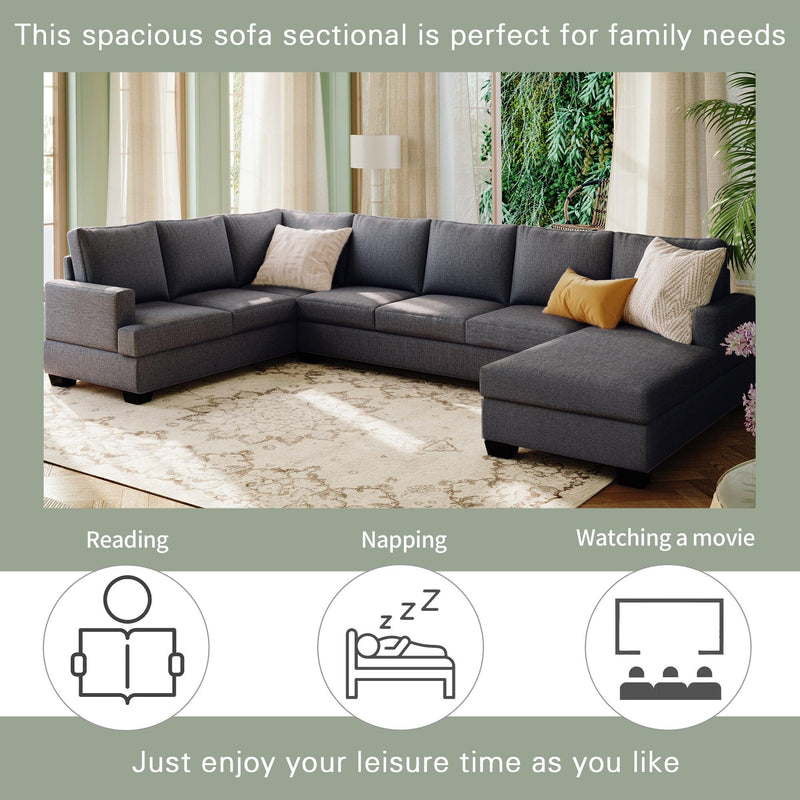 Modern Large Upholstered  U-Shape Sectional Sofa, Extra Wide Chaise Lounge Couch,  Grey - Urban Living Furniture (Los Angeles, CA)