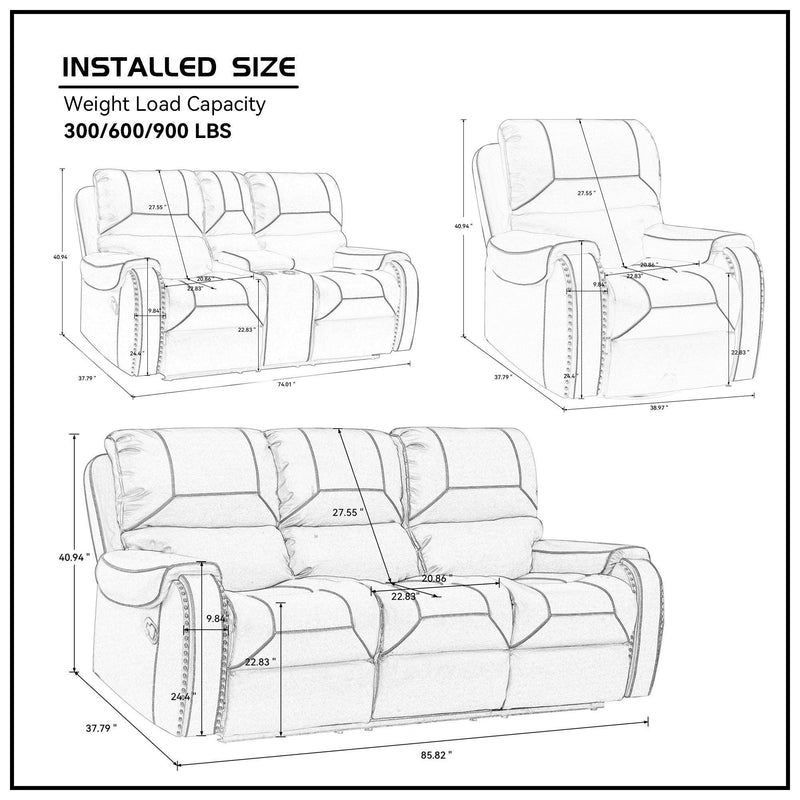 Faux Leather Reclining Sofa Couch Set 1+2+3 for Living Room Brown - Urban Living Furniture (Los Angeles, CA)