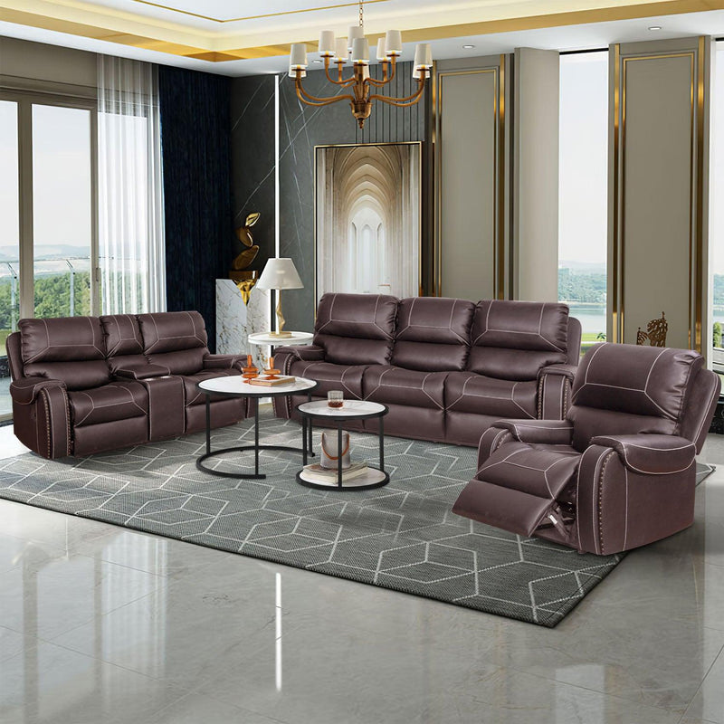 Faux Leather Reclining Sofa Couch Set 1+2+3 for Living Room Brown