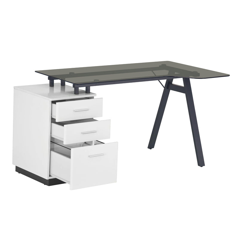 Techni MobiliModern Home Office Computer Desk with smoke tempered glass top &Storage - White - Urban Living Furniture (Los Angeles, CA)