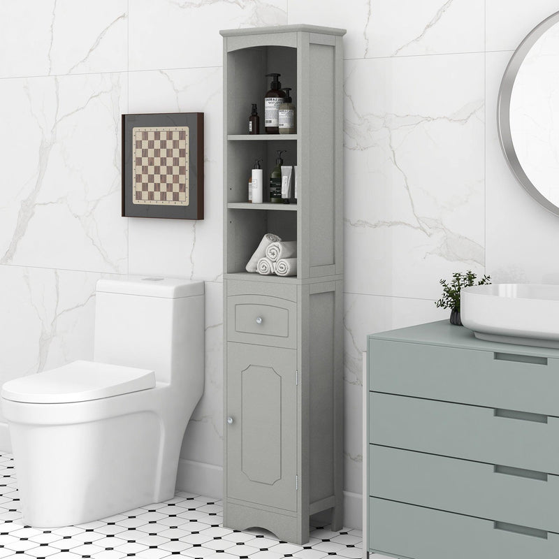 Tall Bathroom Cabinet, FreestandingStorage Cabinet with Drawer, MDF Board, Adjustable Shelf, Grey - Urban Living Furniture (Los Angeles, CA)