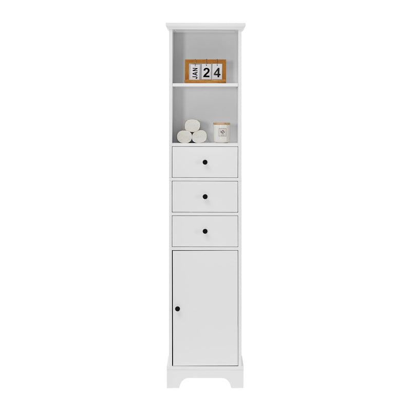 White Tall Bathroom Cabinet, FreestandingStorage Cabinet with 3 Drawers and Adjustable Shelf, MDF Board with Painted Finish - Urban Living Furniture (Los Angeles, CA)