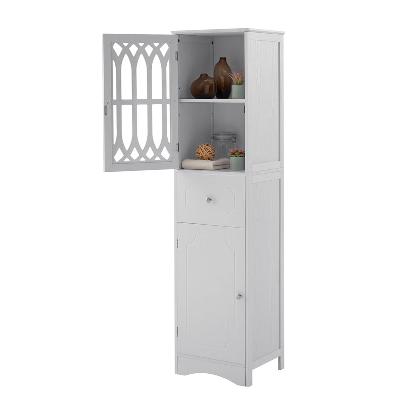 Tall Bathroom Cabinet, FreestandingStorage Cabinet with Drawer and Doors, MDF Board, Acrylic Door, Adjustable Shelf, White - Urban Living Furniture (Los Angeles, CA)