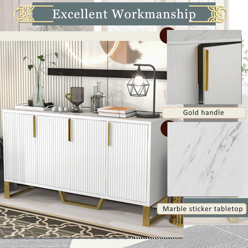 Modern sideboard with Four Doors, Metal handles & Legs and Adjustable Shelves Kitchen Cabinet (White) - Urban Living Furniture (Los Angeles, CA)