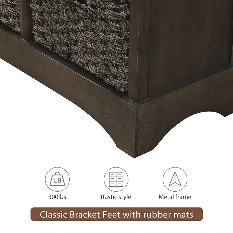 RusticStorage Cabinet with Two Drawers and Four  Classic Rattan Basket for Dining Room/Living Room (Brown Gray) - Urban Living Furniture (Los Angeles, CA)