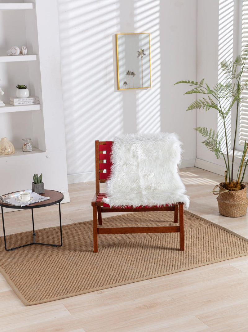 Solid Wood Frame Chair With White Wool Carpet.Modern Accent Chair Lounge Chair for Living Room