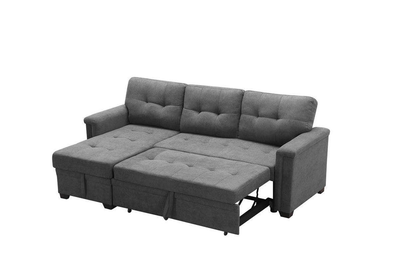 Kinsley Gray Woven Fabric Sleeper Sectional Sofa Chaise with USB Charger and Tablet Pocket - Urban Living Furniture (Los Angeles, CA)