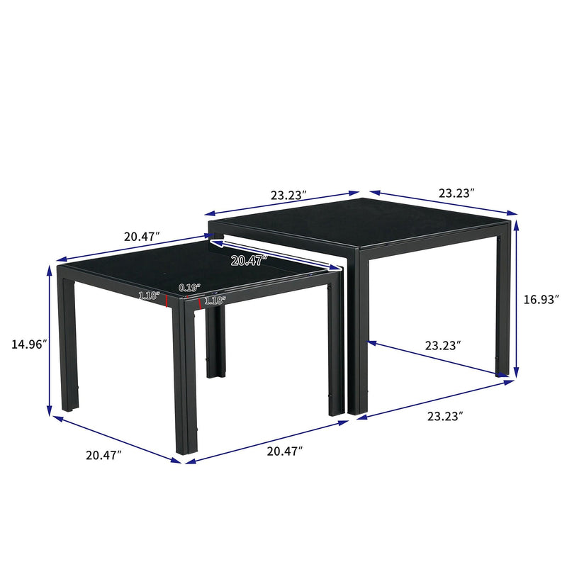 Nesting Coffee Table Set of 2, SquareModern Stacking Table with Tempered Glass Finish for Living Room,Black