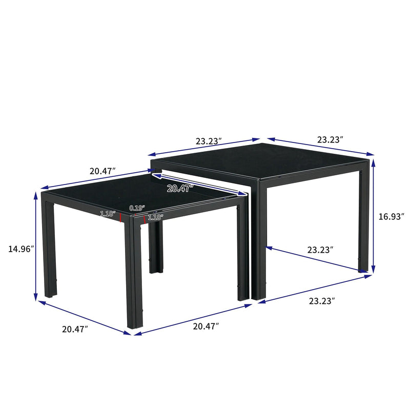 Nesting Coffee Table Set of 2, SquareModern Stacking Table with Tempered Glass Finish for Living Room,Black - Urban Living Furniture (Los Angeles, CA)