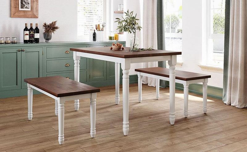 3-Piece Retro Farmhouse Solid Wood Kitchen Dining Table Set Breakfast Nook with 2 Benches, Cherry+White - Urban Living Furniture (Los Angeles, CA)