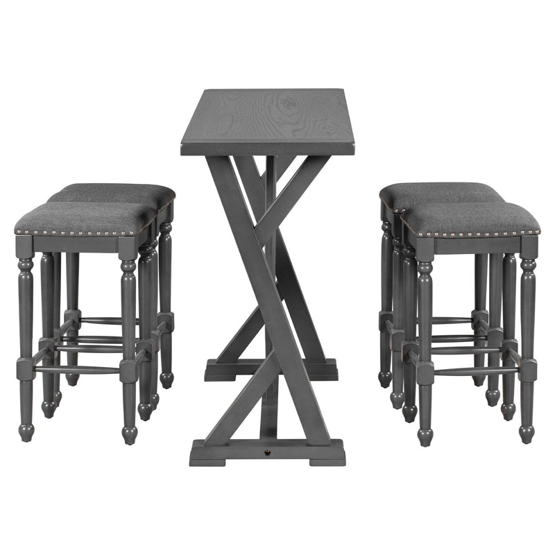 Mid-century Counter Height 5-Piece Dining Set, Wood Console Table with Trestle Legs and 4 Stools for Small Places, Gray - Urban Living Furniture (Los Angeles, CA)