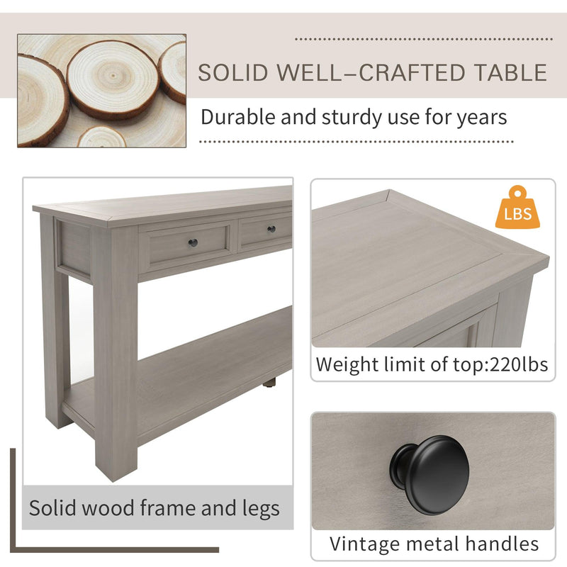 Console Table/Sofa Table withStorage Drawers and Bottom Shelf for Entryway Hallway (Gray Wash)