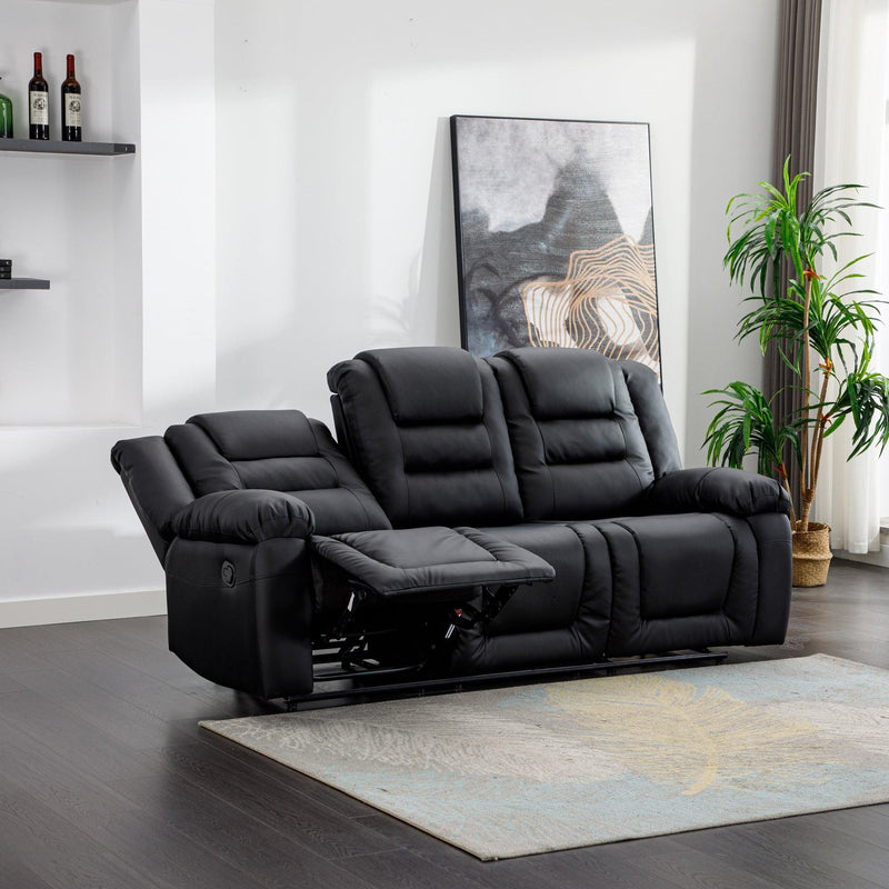 Home Theater Seating Manual Recliner with Center Console, PU Leather Reclining Sofa for Living Room,Black - Urban Living Furniture (Los Angeles, CA)