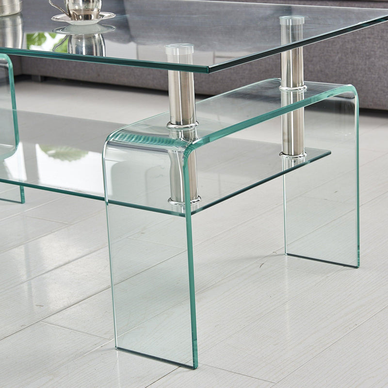 Rectangle Clear Glass Coffee Table,Modern Glass Coffee Table for Living Room, 2-TierStorage Center Coffee Table,Tempered Glass Tea Table - Urban Living Furniture (Los Angeles, CA)