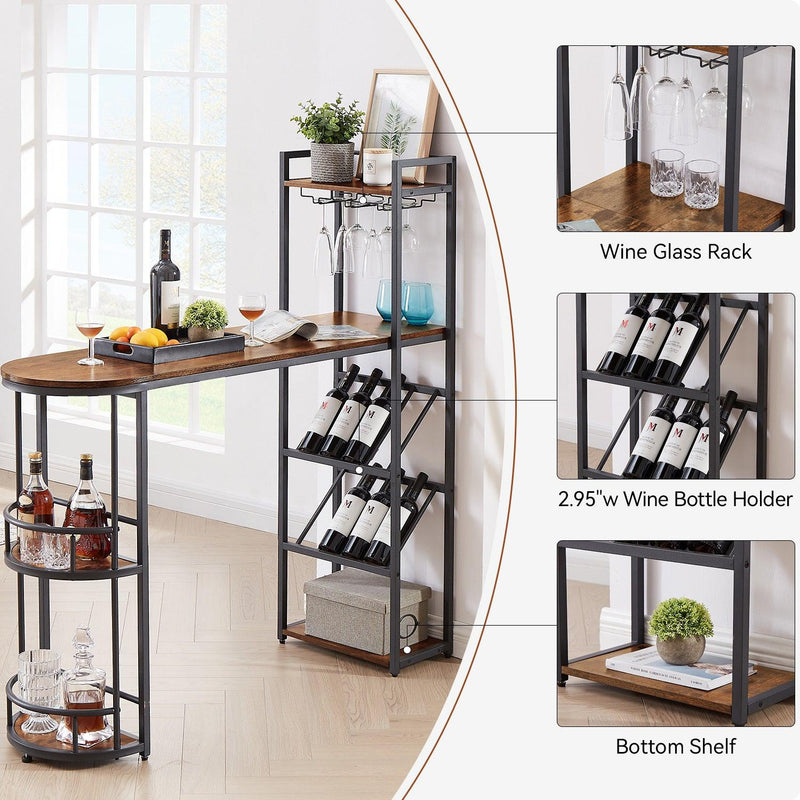 Bar table and stool set with 2 bar stools, with bottle holder, glass holder and side organizer, multifunctional high bar table with space for 8 bottles and 9 glasses. - Urban Living Furniture (Los Angeles, CA)