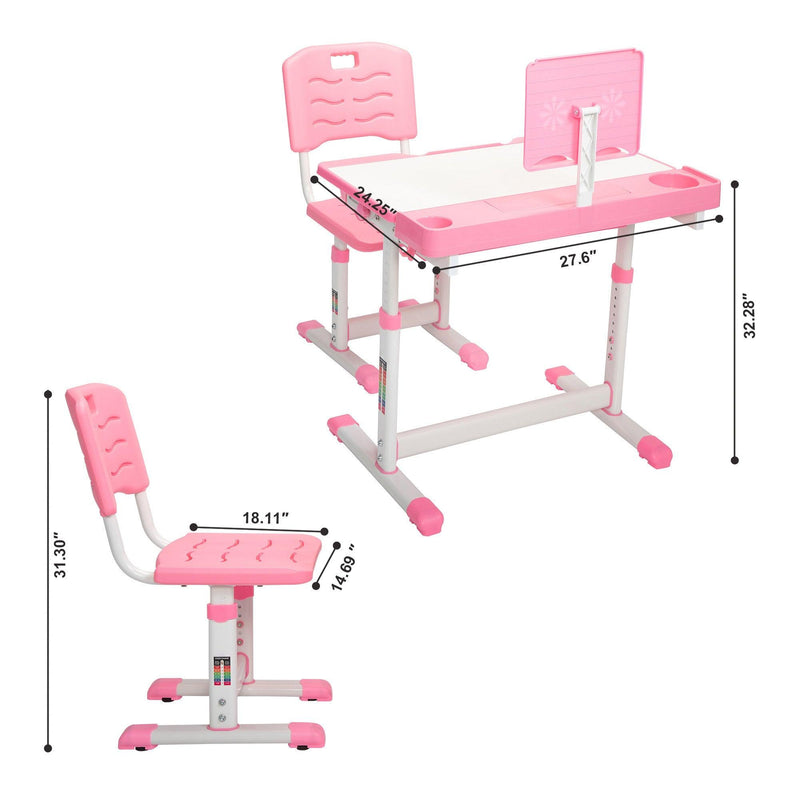 Height Adjusting Kid’s Desk and Chair Set Study Station with Tiltable Table-top, Corner Guard, Book Rack, Lamp Slot and Drawer - Urban Living Furniture (Los Angeles, CA)