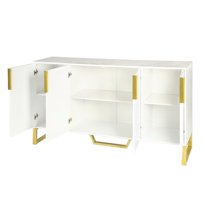 Modern sideboard with Four Doors, Metal handles & Legs and Adjustable Shelves Kitchen Cabinet (White) - Urban Living Furniture (Los Angeles, CA)