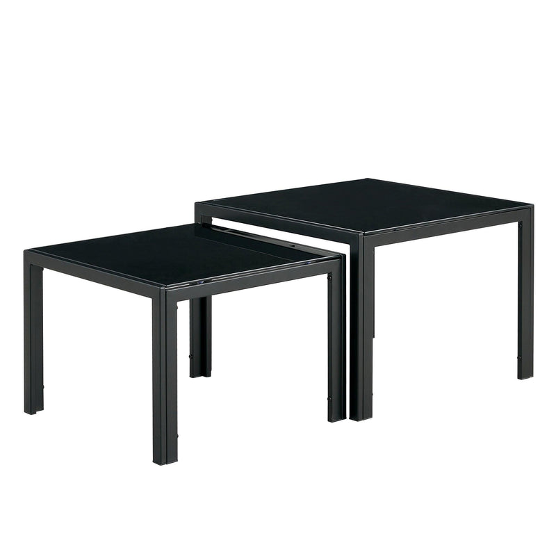 Nesting Coffee Table Set of 2, SquareModern Stacking Table with Tempered Glass Finish for Living Room,Black