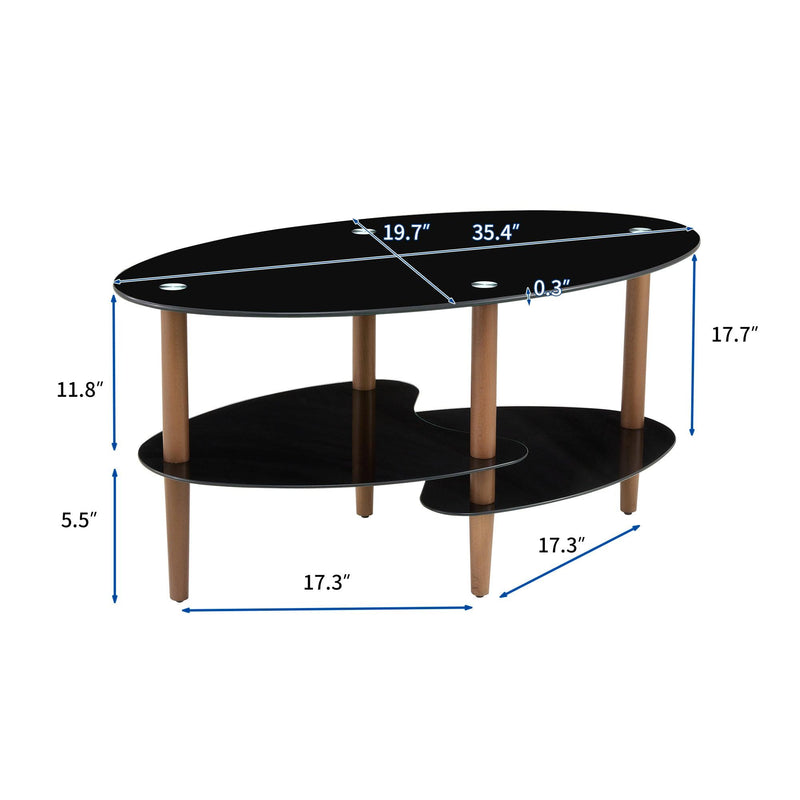 Black Oval glass coffee table,Modern table in living room Oak wood leg tea table 3-layer  glass table - Urban Living Furniture (Los Angeles, CA)