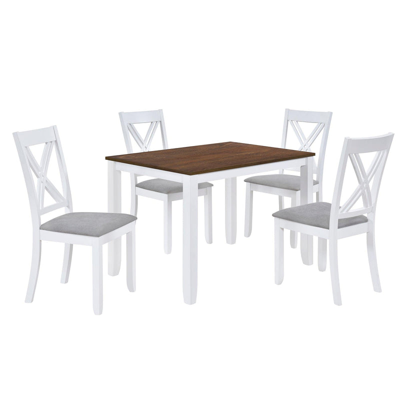 Rustic Minimalist Wood 5-Piece Dining Table Set with 4 X-Back Chairs for Small Places, White - Urban Living Furniture (Los Angeles, CA)