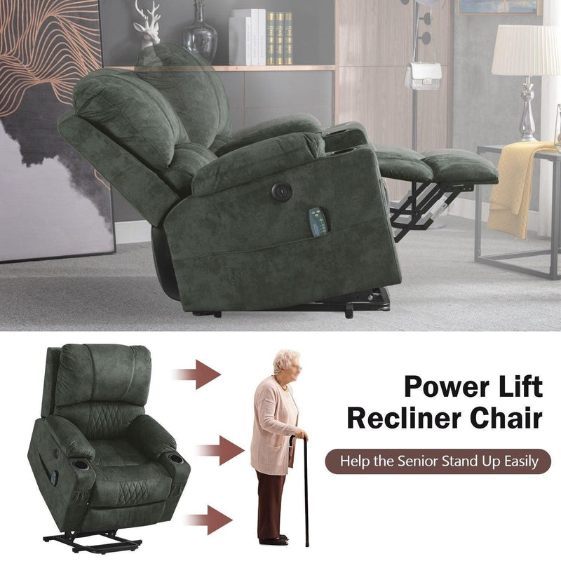 Power Lift Recliner Chair with Heated and Vibration Massage for Elderly, Heavy Duty and Safety Motion Reclining Mechanism Electric Recliner Sofa with USB Port, 2 Cup Holders, camel - Urban Living Furniture (Los Angeles, CA)