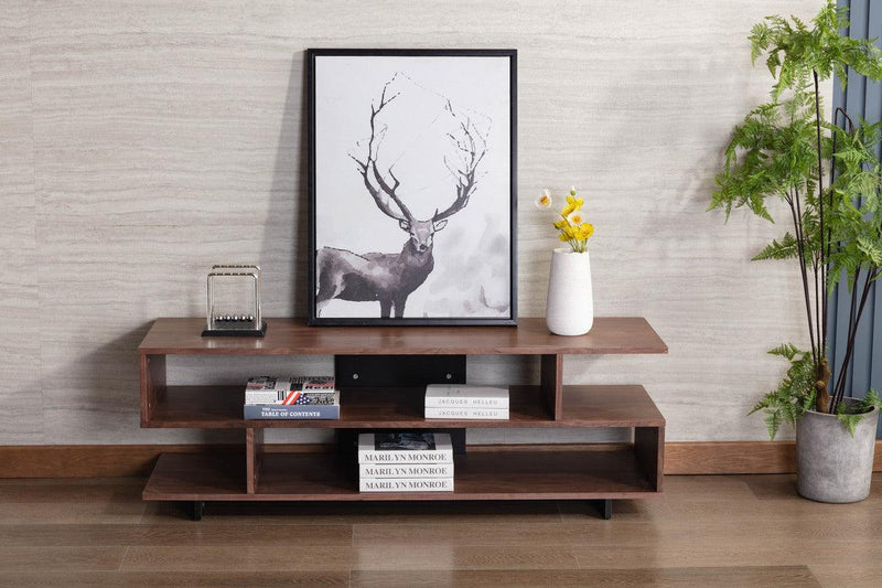 Iris Brown Walnut Finish TV Stand with 2 Levels of Shelves and Black Legs - Urban Living Furniture (Los Angeles, CA)