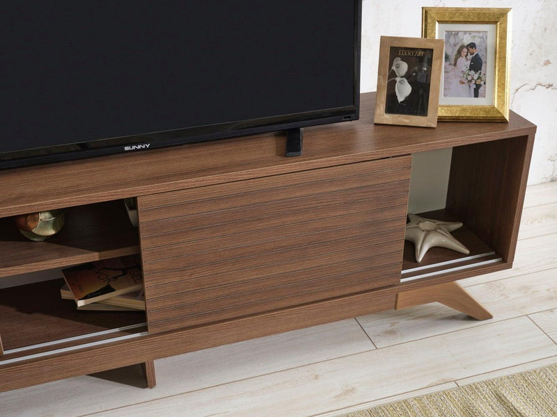 Luxia Mid CenturyModern Tv Stand 2 Sliding Door Cabinet 2 Shelves 67 inch Tv Unit, Walnut - Urban Living Furniture (Los Angeles, CA)