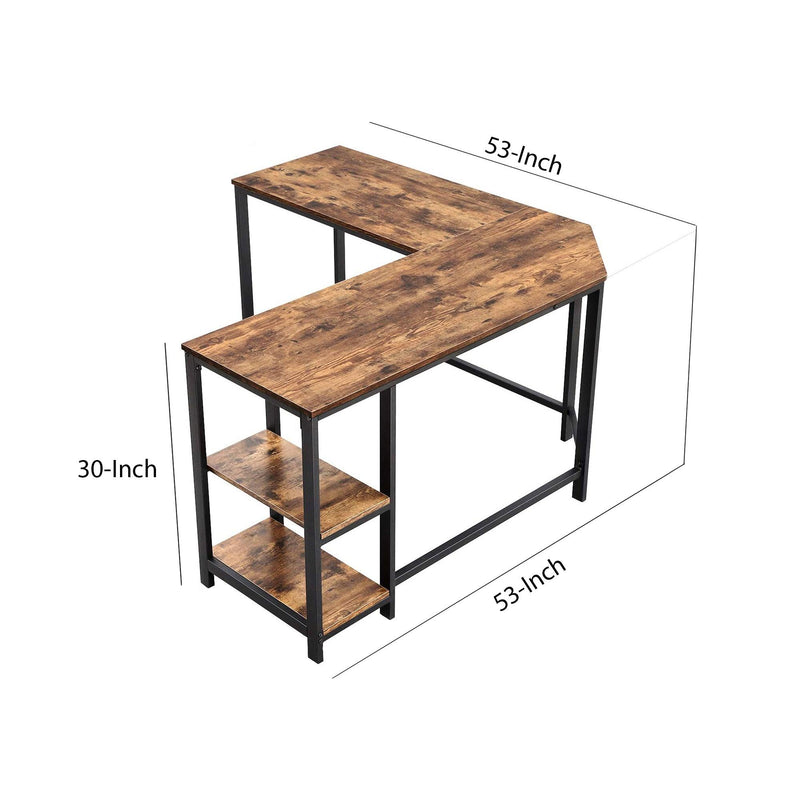 L Shape Wood and Metal Frame Computer Desk with 2 Shelves, Brown and Black - Urban Living Furniture (Los Angeles, CA)