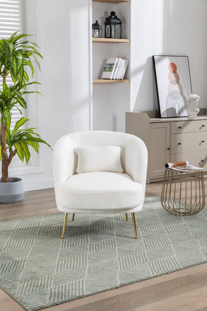 30.32"W Accent Chair Upholstered Curved Backrest Reading Chair Single Sofa Leisure Club Chair with Golden Adjustable Legs For Living Room Bedroom Dorm Room (Ivory Boucle) - Urban Living Furniture (Los Angeles, CA)