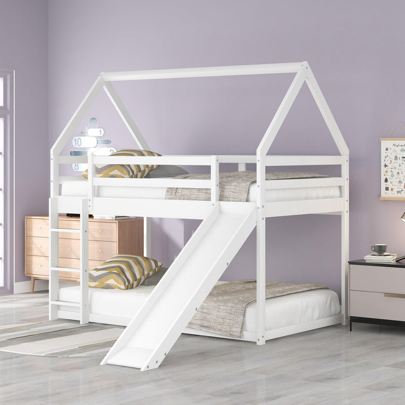 Twin Size Bunk House Bed with Slide and Ladder,White - Urban Living Furniture (Los Angeles, CA)