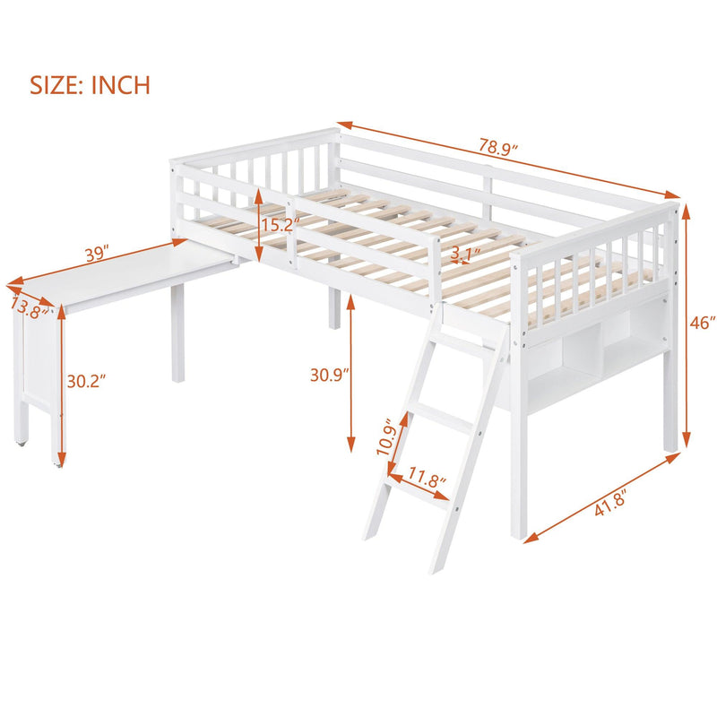 Twin Size Loft Bed With Removable Desk and Cabinet, White - Urban Living Furniture (Los Angeles, CA)