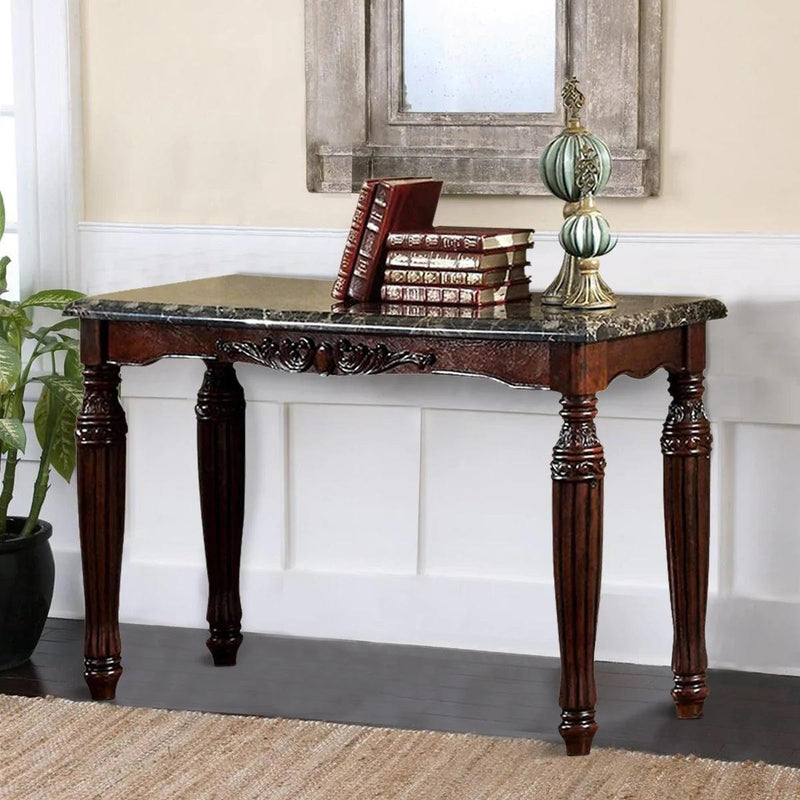 Traditional Espresso Solid wood Sofa Table Faux Marble Top Intricate design Living Room Furniture - Urban Living Furniture (Los Angeles, CA)