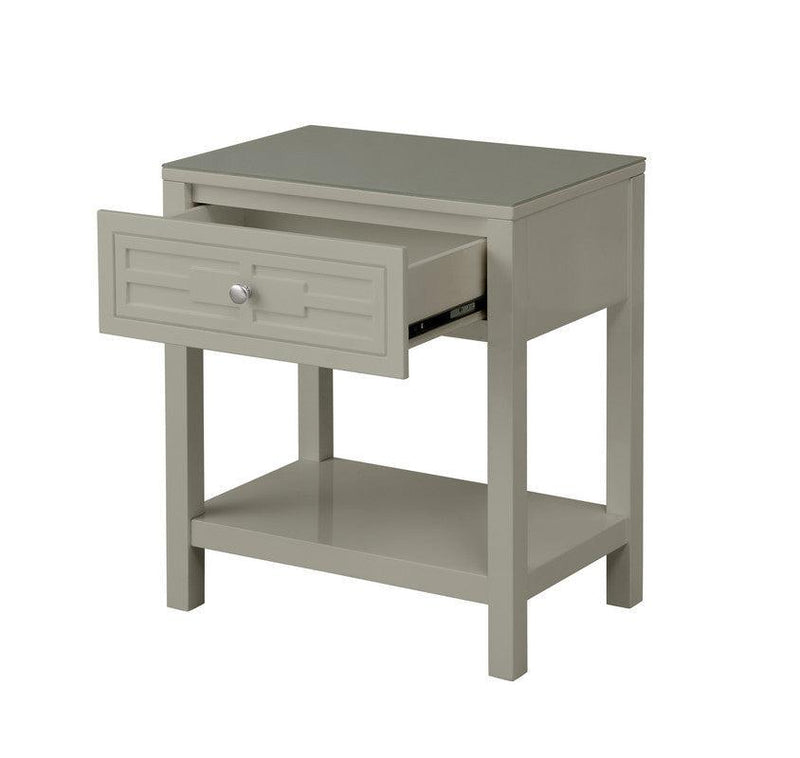 Dylan Taupe Wooden End Side Table Nightstand with Glass Top and Drawer - Urban Living Furniture (Los Angeles, CA)