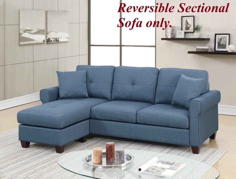 Blue Color Glossy Polyfiber Tufted Cushion Couch Sectional Sofa Chaise Living Room Furniture Reversible Sectionals Chaise - Urban Living Furniture (Los Angeles, CA)