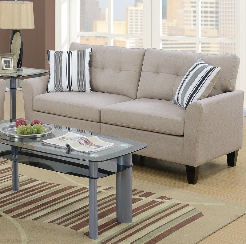 Living Room Furniture 2pc Sofa Set Sofa And Loveseat Beige Glossy Polyfiber Plywood Solid pine