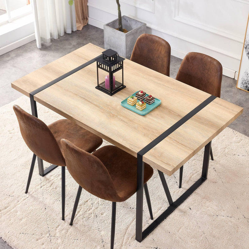 Rustic Industrial Rectangular Wood Dining Table For 4-6 Person, With 1.5" Thick Engineered Wood Tabletop and Black Metal Legs, Writing Desk For Kitchen Dining Living Room, 63" W x 35.4" D x 29.9" H - Urban Living Furniture (Los Angeles, CA)