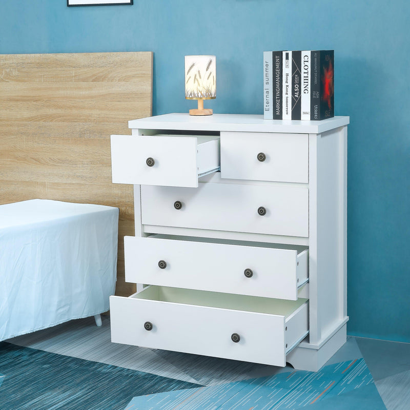 White color 5 drawers chest of drawer,Tallboy for bedroom, wooden cabinet - Urban Living Furniture (Los Angeles, CA)