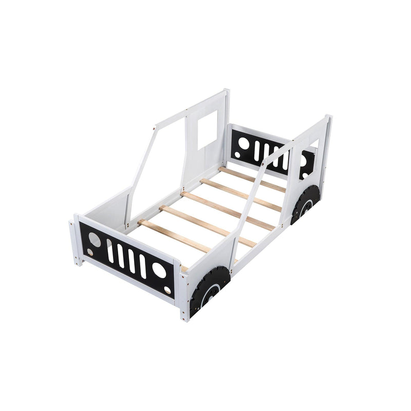 Twin Size Classic Car-Shaped Platform Bed with Wheels,White - Urban Living Furniture (Los Angeles, CA)