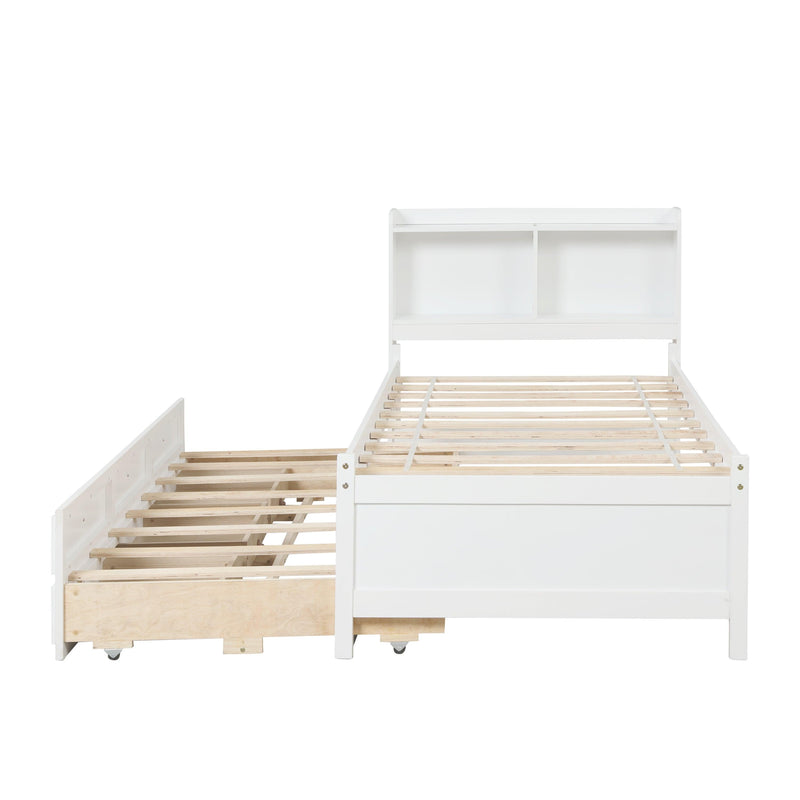 Twin Bed with Bookcase,Twin Trundle,Drawers,White - Urban Living Furniture (Los Angeles, CA)